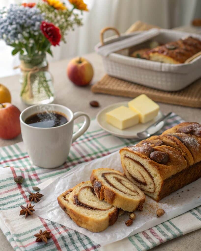 Amish Cinnamon Bread Recipe That Warms the Soul 8 Sliced Amish cinnamon bread on breakfast table