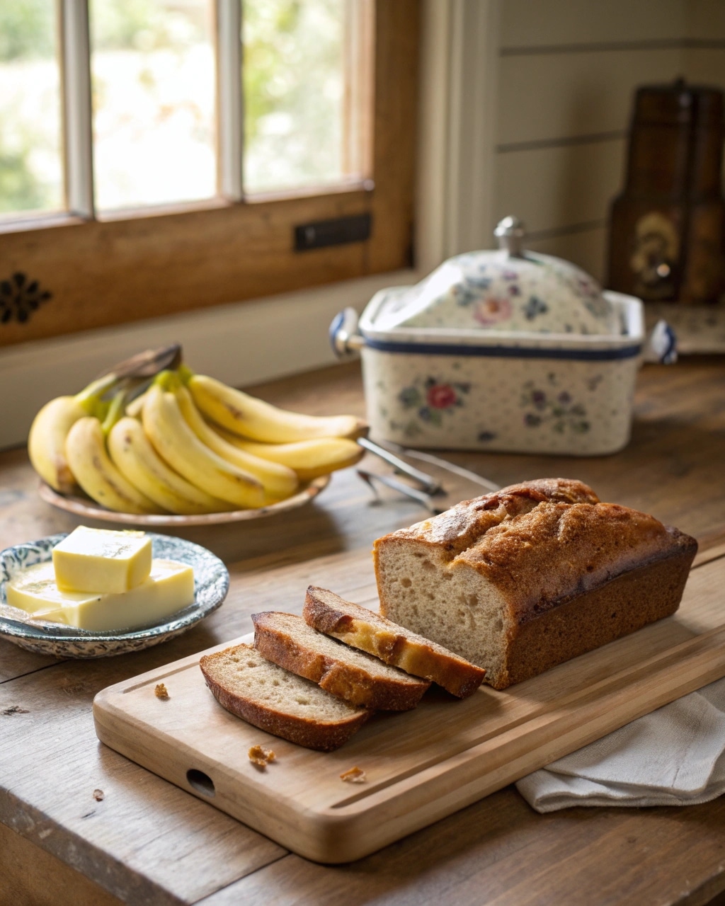 Bisquick Banana Bread Recipe: Quick, Moist & Absolutely Easy 5 Bisquick banana bread loaf sliced on a farmhouse kitchen counter