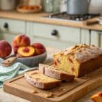 Peach Bread Recipe – Moist, Easy, and Full of Fresh Flavor 9 peach bread recipe sliced on wooden board