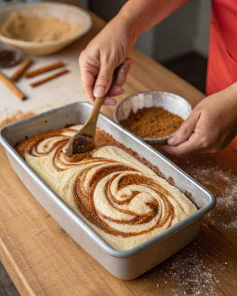Amish Cinnamon Bread Recipe – Sweet, Simple, and Shareable 7 swirling cinnamon sugar into amish bread batter