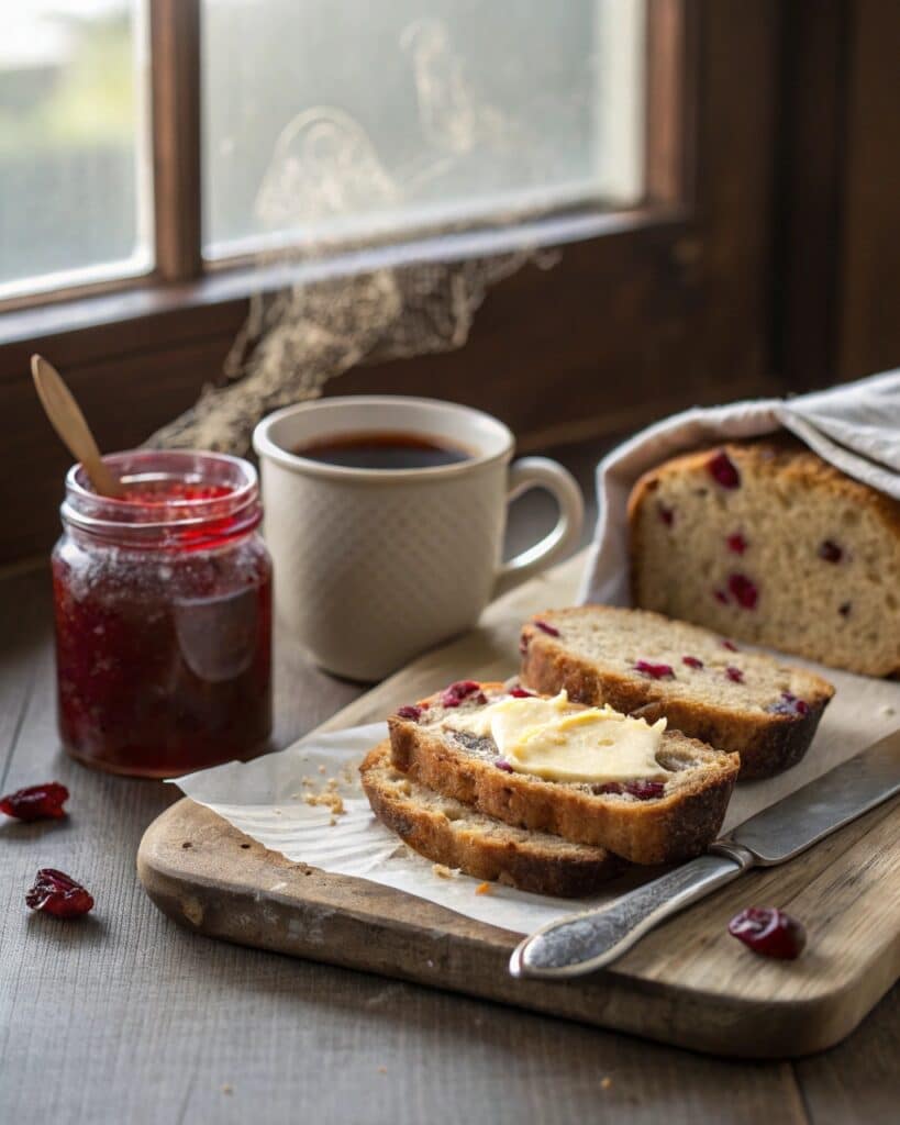 Ocean Spray Cranberry Bread Recipe That’s Moist, Bright, and Easy 8 Ocean Spray cranberry bread served with butter for breakfast