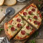 Garlic Bread Pizza Recipe – Quick, Cheesy & Crispy in 20 Minutes 9 Garlic bread pizza recipe with cheese and pepperoni