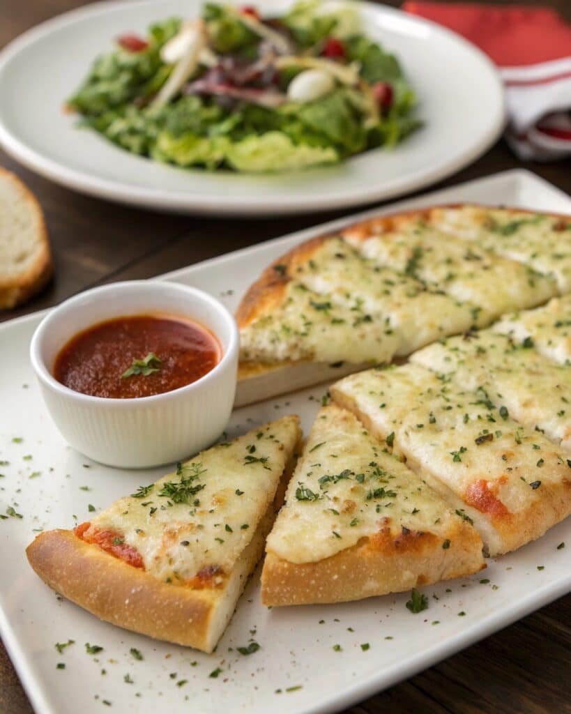 Garlic Bread Pizza Recipe – Quick, Cheesy & Crispy in 20 Minutes 8 Serving garlic bread pizza with dip