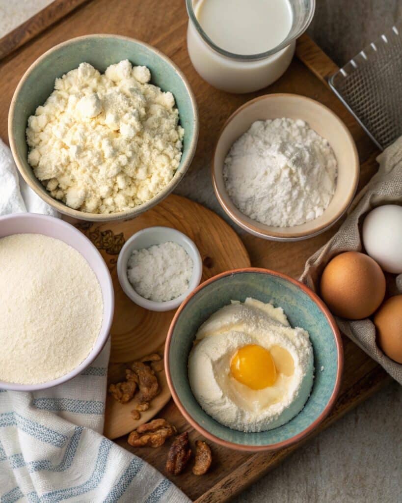 Keto Cottage Cheese Bread – Low-Carb, High-Protein & Amazingly Fluffy 9 overhead shot of measured ingredients for keto cot