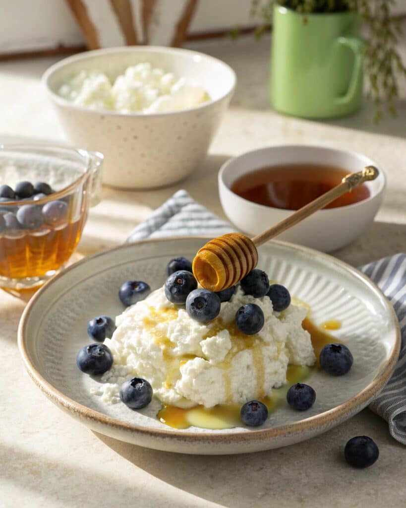 Blueberry Fluffy Cottage Cheese Cloud – A Light and Dreamy Breakfast Treat 11 served blueberry fluffy cottage cheese cloud on pl