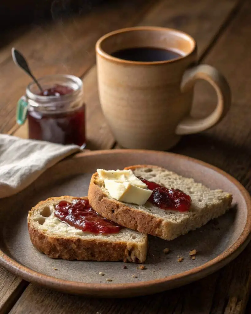Squaw Bread Recipe – Soft, Slightly Sweet, and Rich in Flavor 8 Serving squaw bread with butter and jam