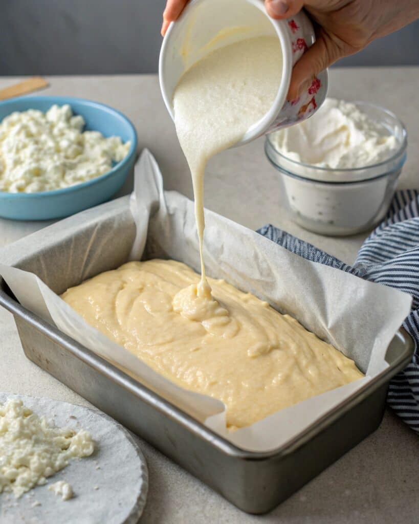 Keto Cottage Cheese Bread – Low-Carb, High-Protein & Amazingly Fluffy 10 step by step photo showing batter being poured int