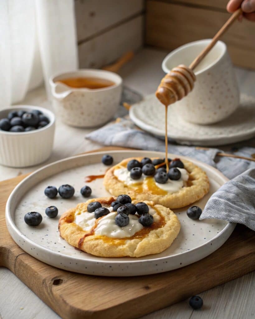 Cottage Cheese Blueberry Cloud Bread: A Light, Fluffy Delight That Feels Like Home 10 three cloud bread rounds topped with yogurt blueb