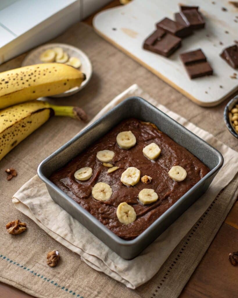 Banana Bread Brownies Recipe: A Moist, Chocolatey Twist on a Classic Favorite 7 Banana bread brownie batter in pan