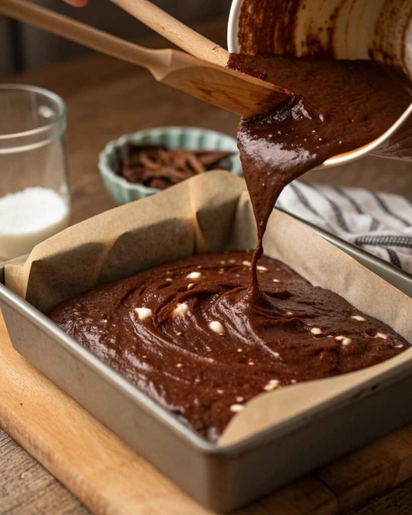 Cottage Cheese Brownies (Without Sugar!) – A Kyoto Kitchen Story 10 close up of brownie batter being poured into a par