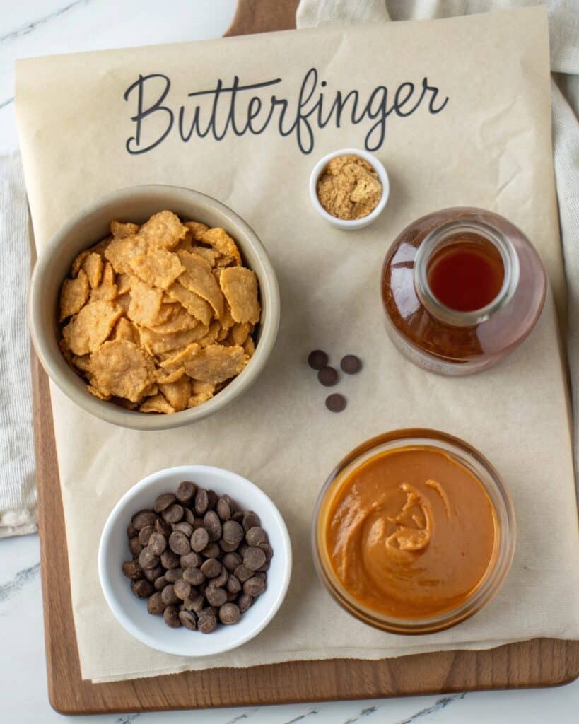 flat lay image of healthy butterfinger ingredients