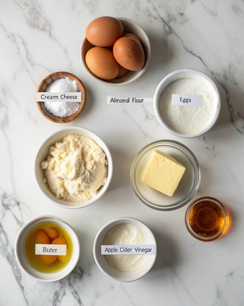 top view of measured keto ingredients cream chees