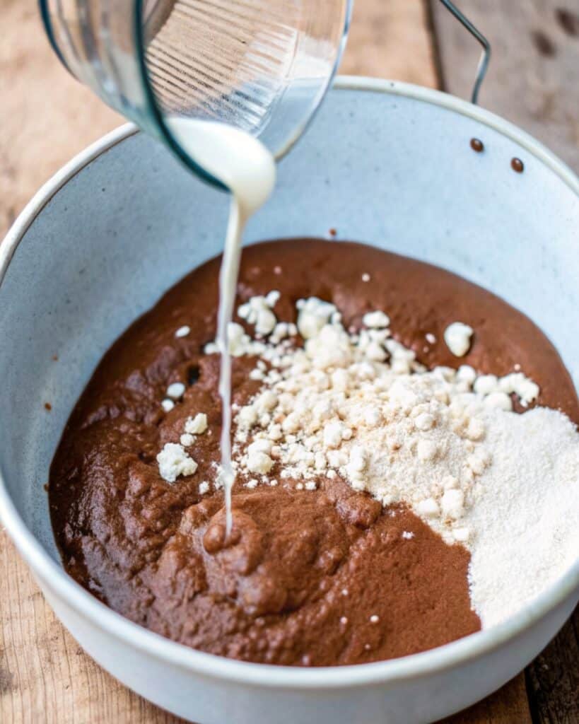 hands folding chocolate sourdough bread dough