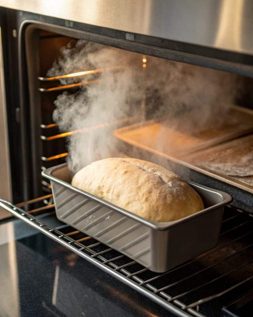 Why Does My Bread Crack? Understanding Crust Problems 9 illustration showing steam inside an oven while ba