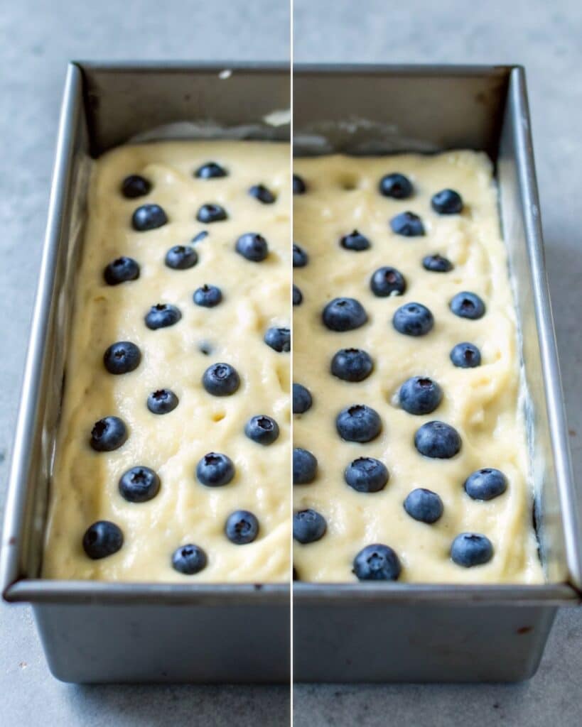 mixing banana blueberry bread batter