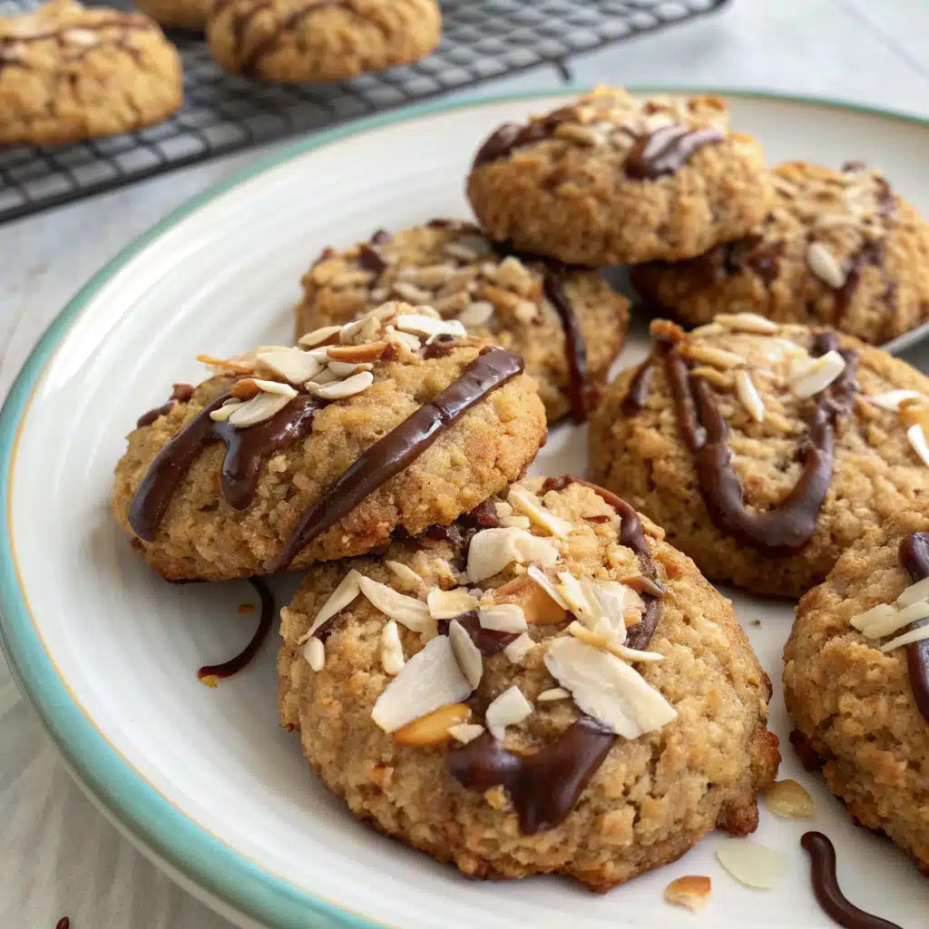 Oatmeal Cookies with Toasted Coconut and Chocolate Drizzle