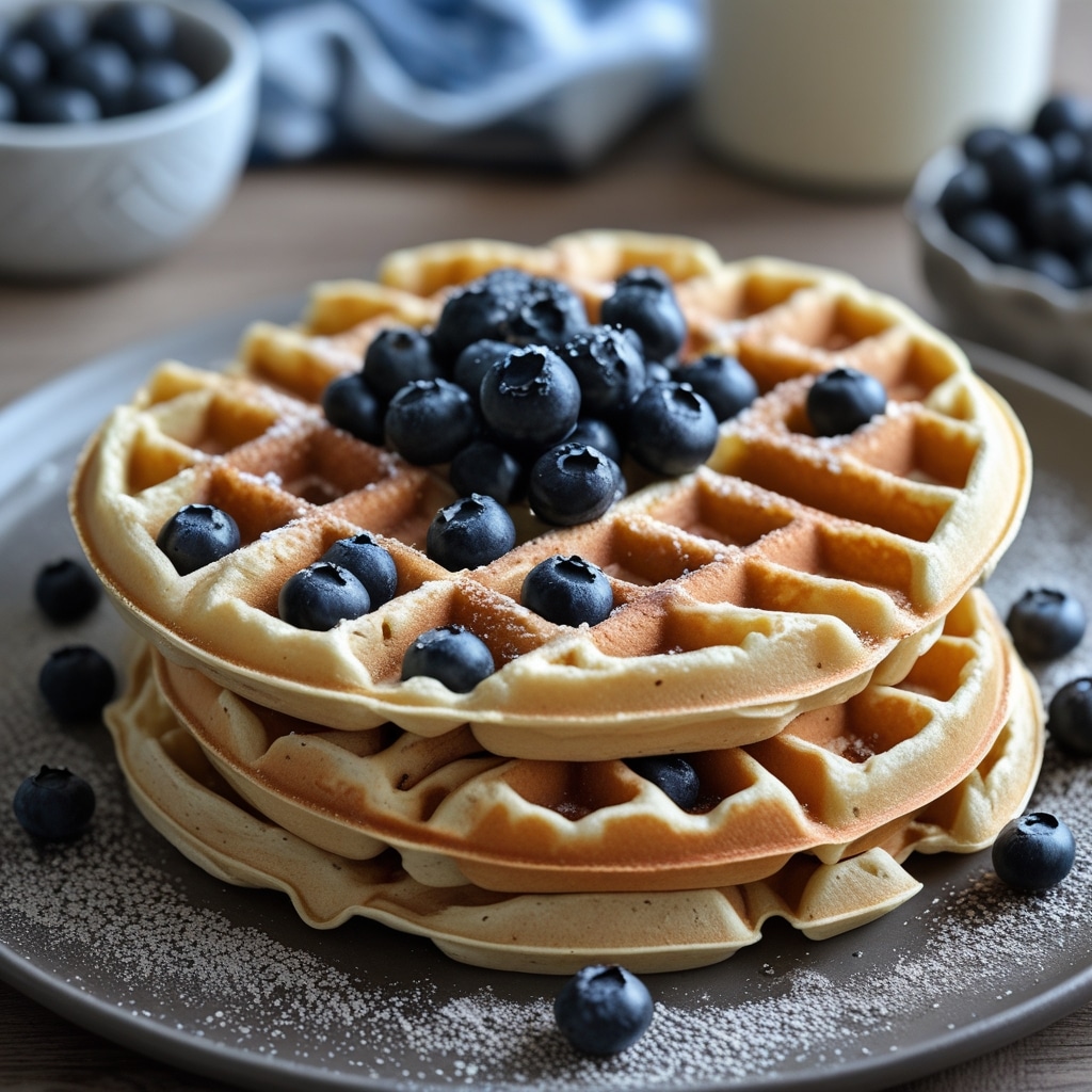 Fluffy Protein Waffles with Blueberries
