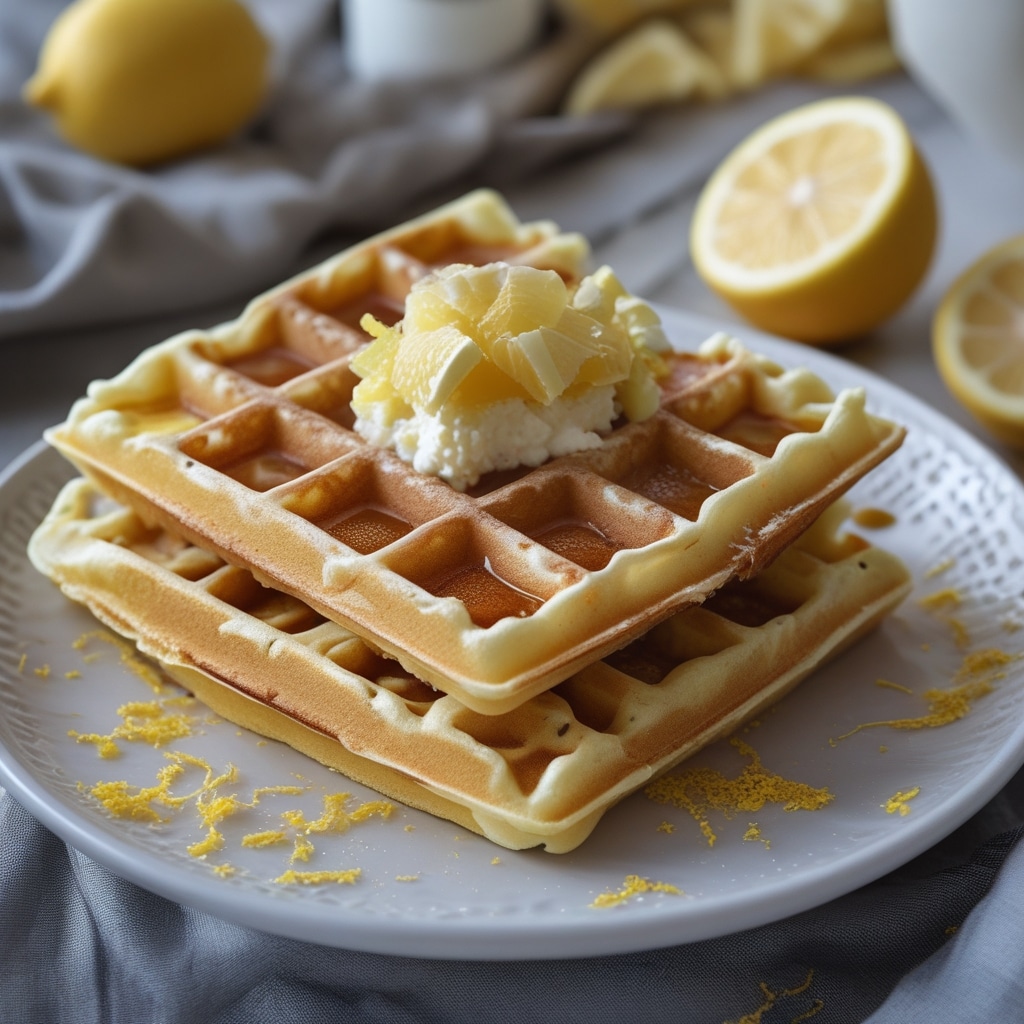 Fluffy Lemon Cottage Cheese Waffles