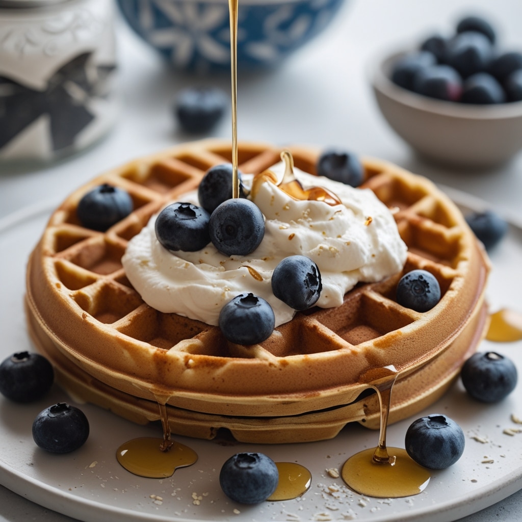 Fluffy Protein Waffles with Blueberries