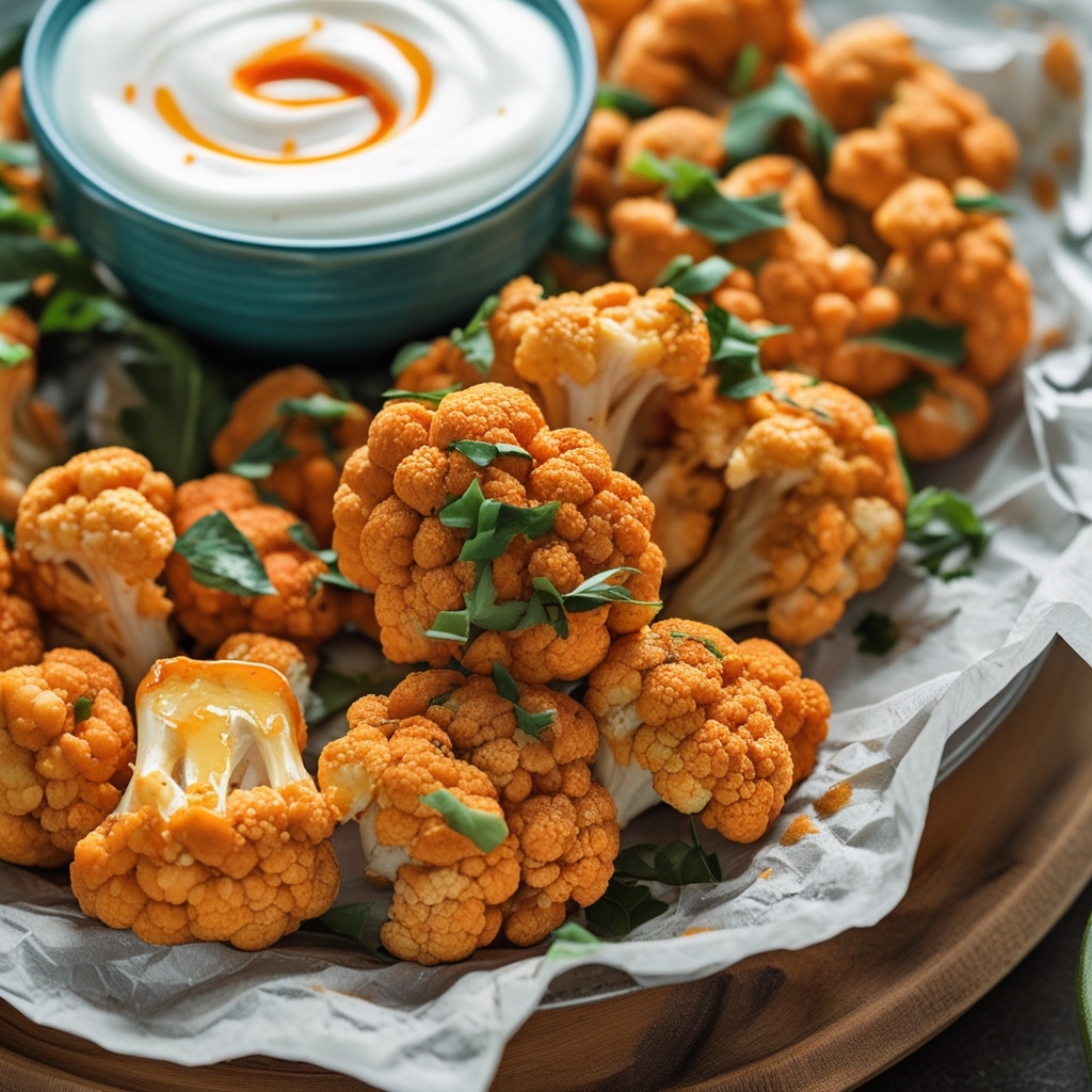 Spicy Buffalo Cauliflower Wings with Yogurt Dip
