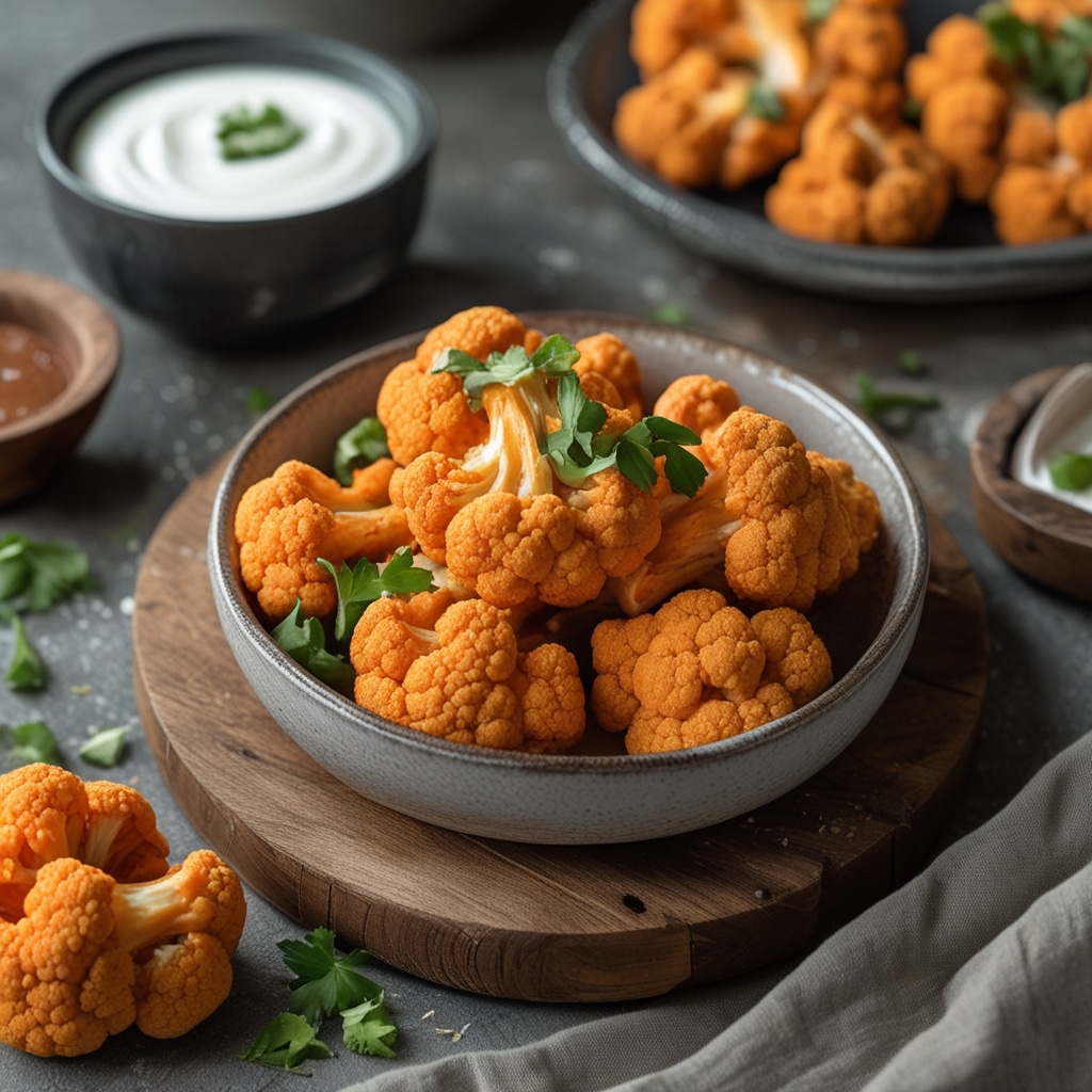 Spicy Buffalo Cauliflower Wings with Yogurt Dip
