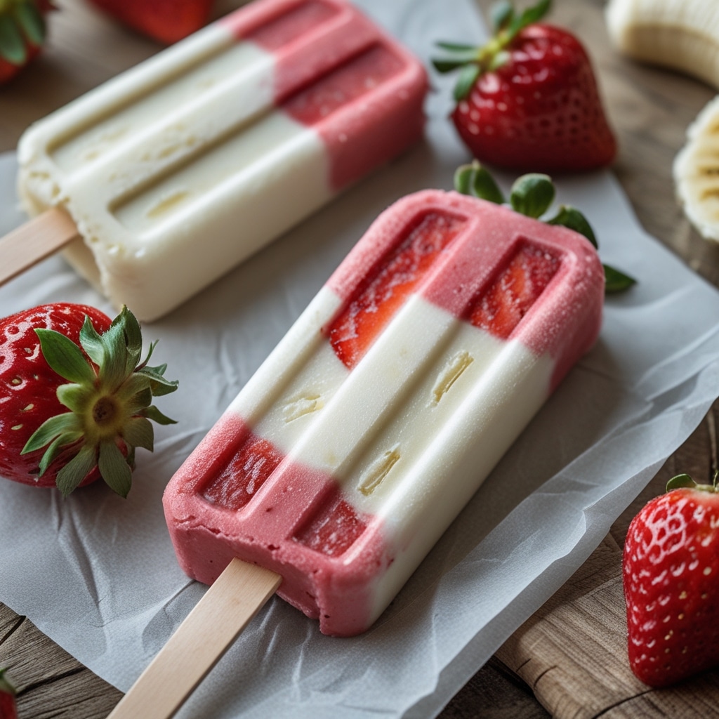 Frozen Greek Yogurt Strawberry Banana Pops