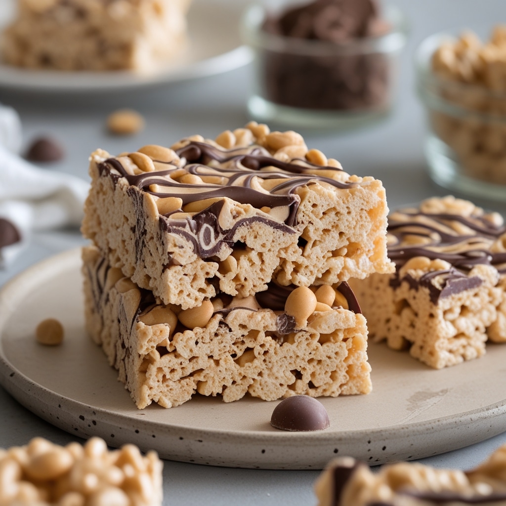 Peanut Butter Rice Krispie Treats with Chocolate Swirl
