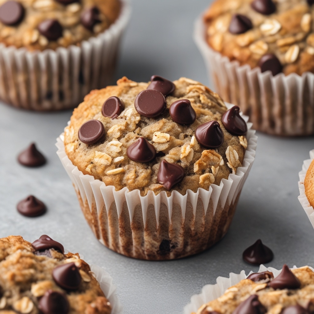 High Protein Banana Oat Greek Yogurt Muffins with Gooey Chocolate Chips