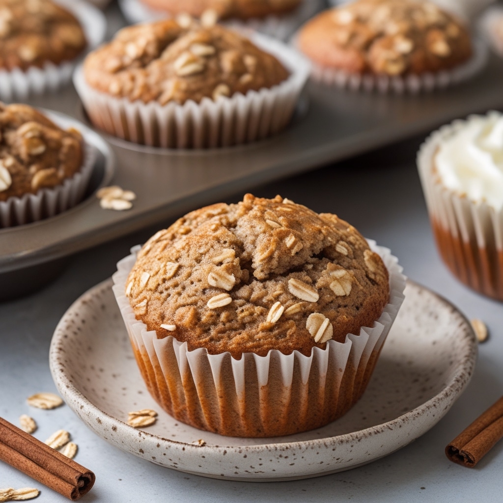 Soft Cinnamon Banana Oat Greek Yogurt Muffins with
