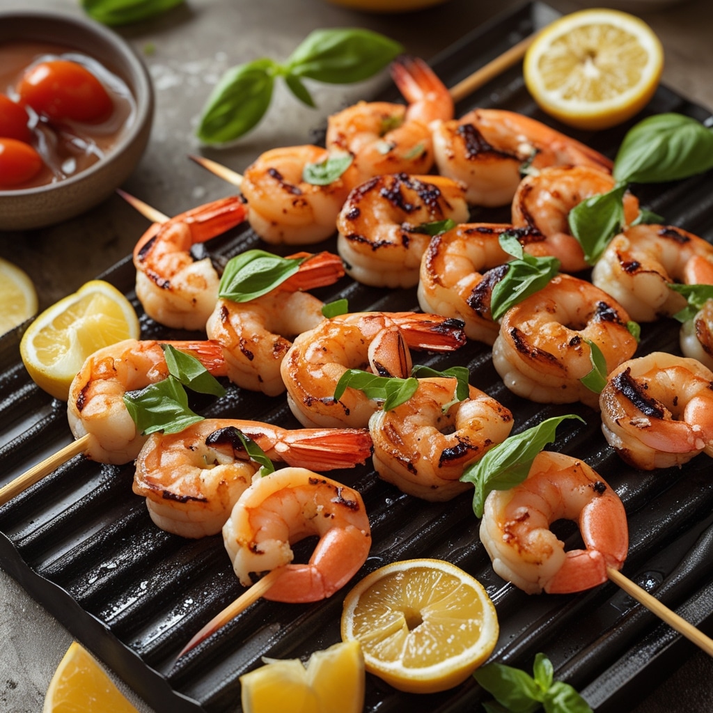 - Zesty Lemon Basil Grilled Shrimp Skewers