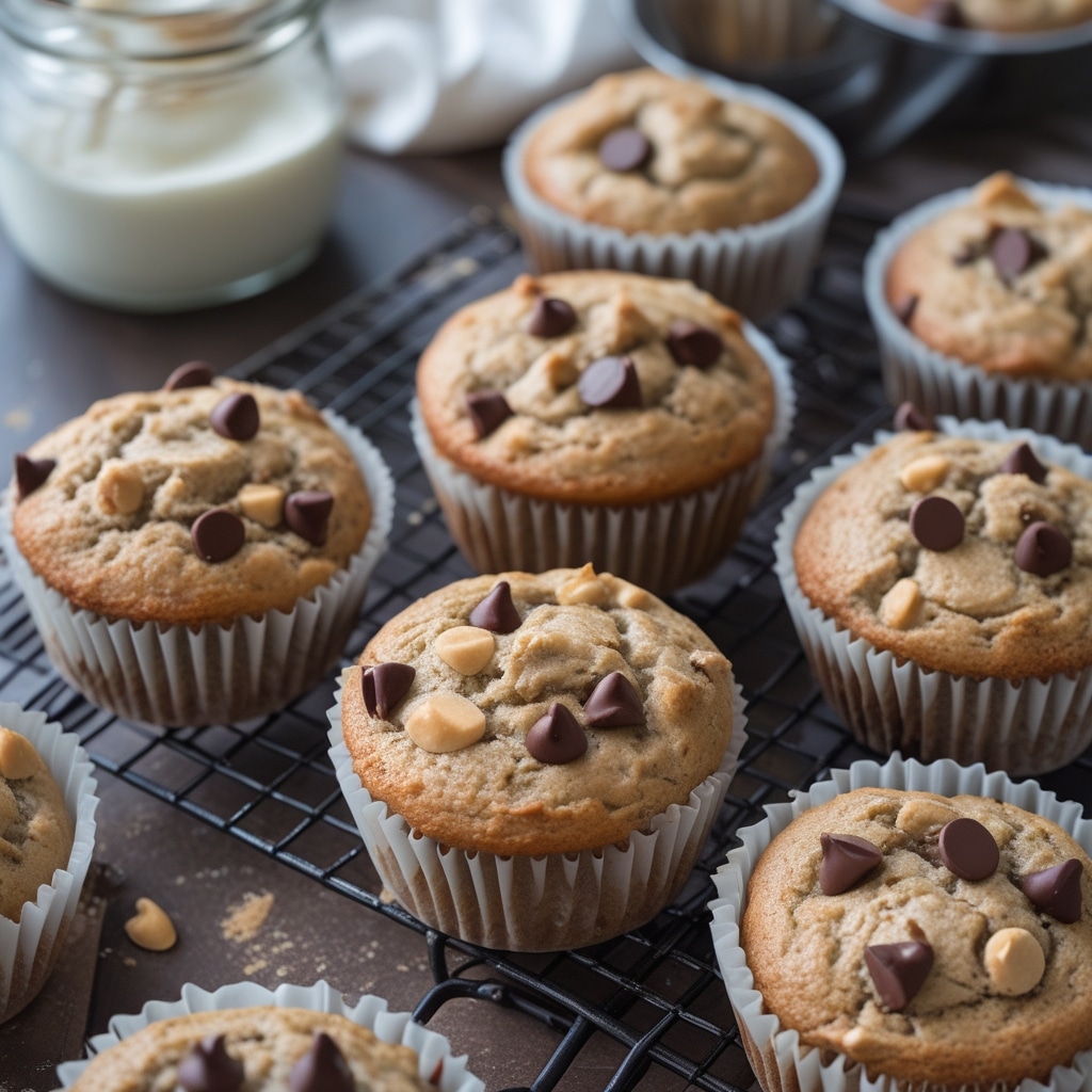 Healthy Peanut Butter Banana Greek Yogurt Muffins with Chocolate Chips