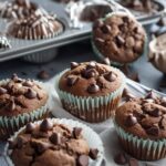 High Protein Double Chocolate Greek Yogurt Muffins with Melty Chocolate Chips