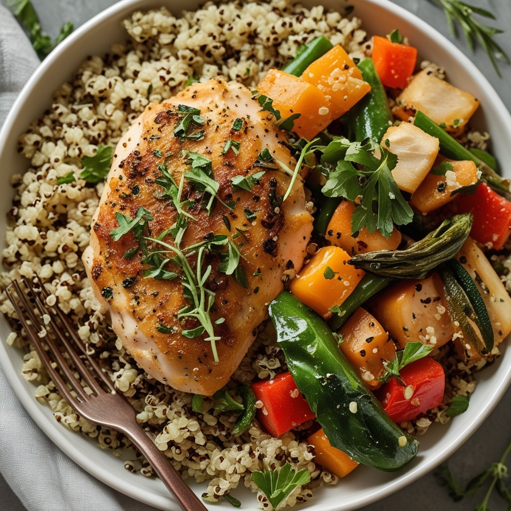 - Herb-Crusted Chicken with Quinoa and Veggies