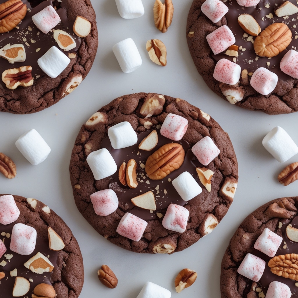 Fudgy Rocky Road Cookies with Marshmallows and Nuts