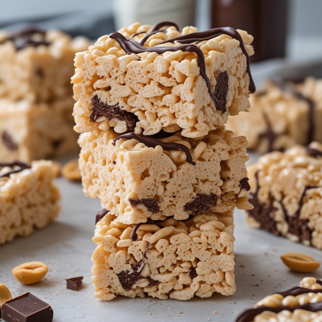 Peanut Butter Rice Krispie Treats with Chocolate Swirl