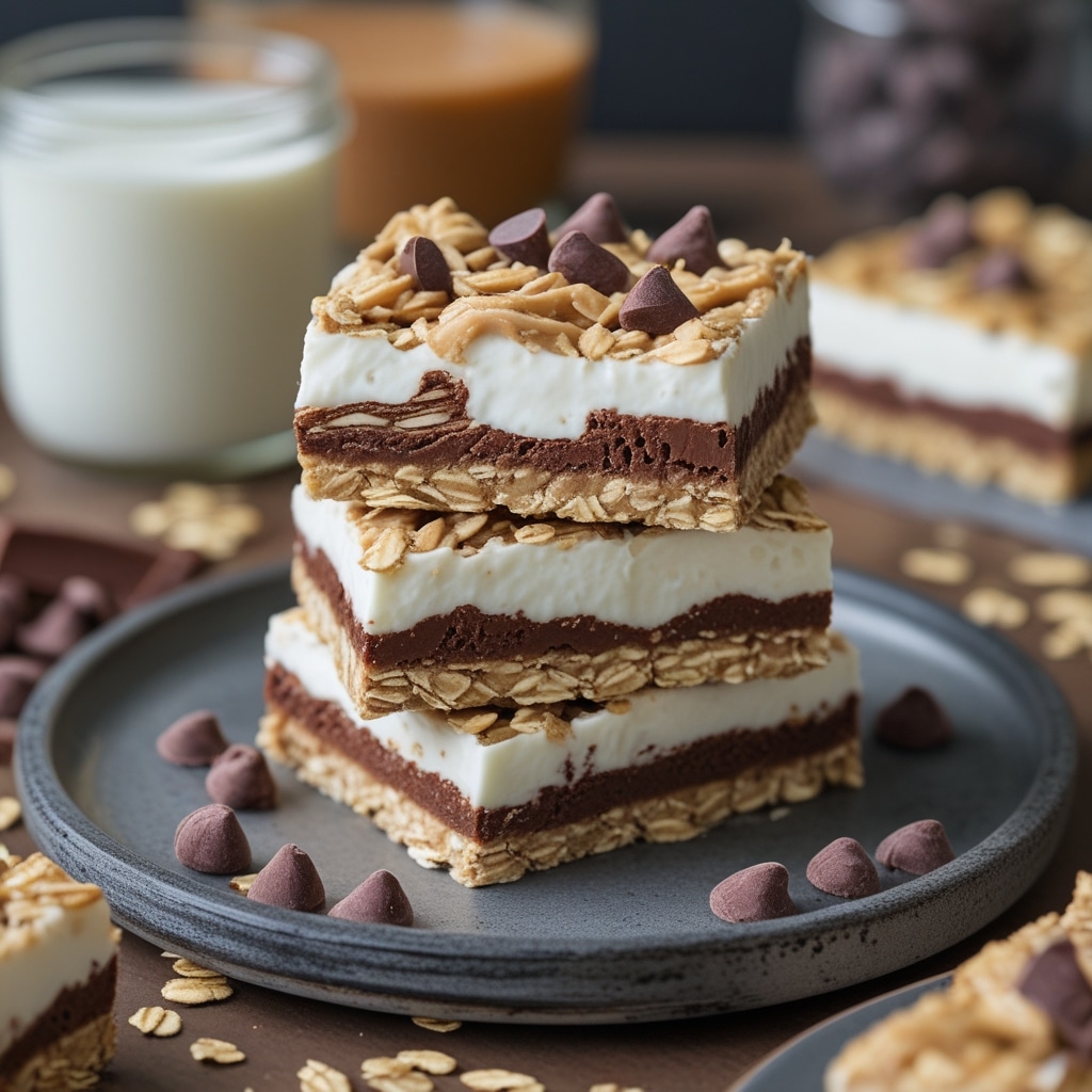 Healthy No-Bake Greek Yogurt Peanut Butter Chocolate Oatmeal Bars