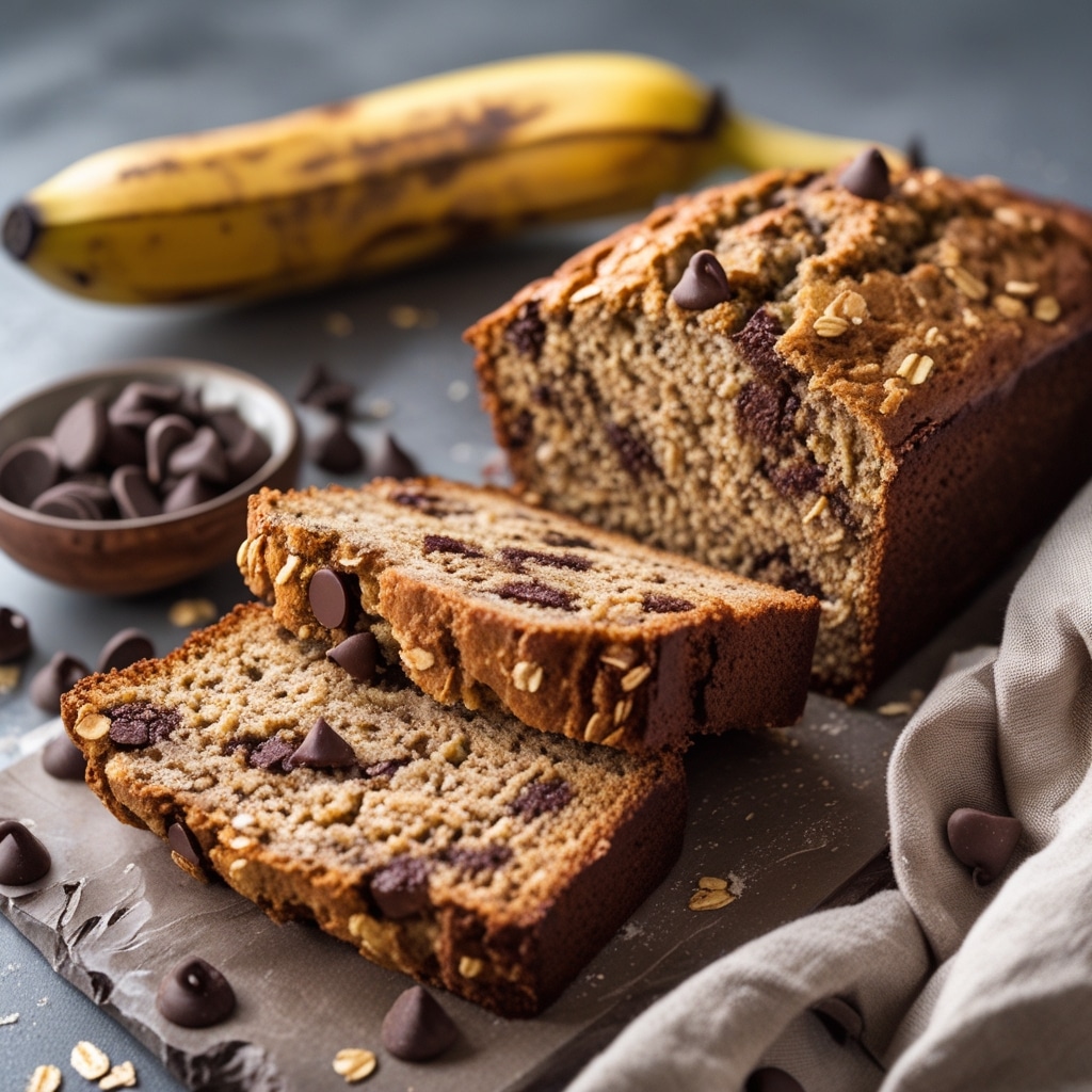 High Protein Greek Yogurt Banana Oat Bread with Chocolate Chip