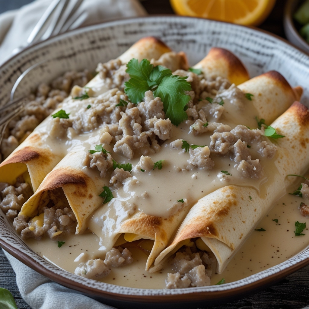 Southern Breakfast Enchiladas with Sausage Gravy
