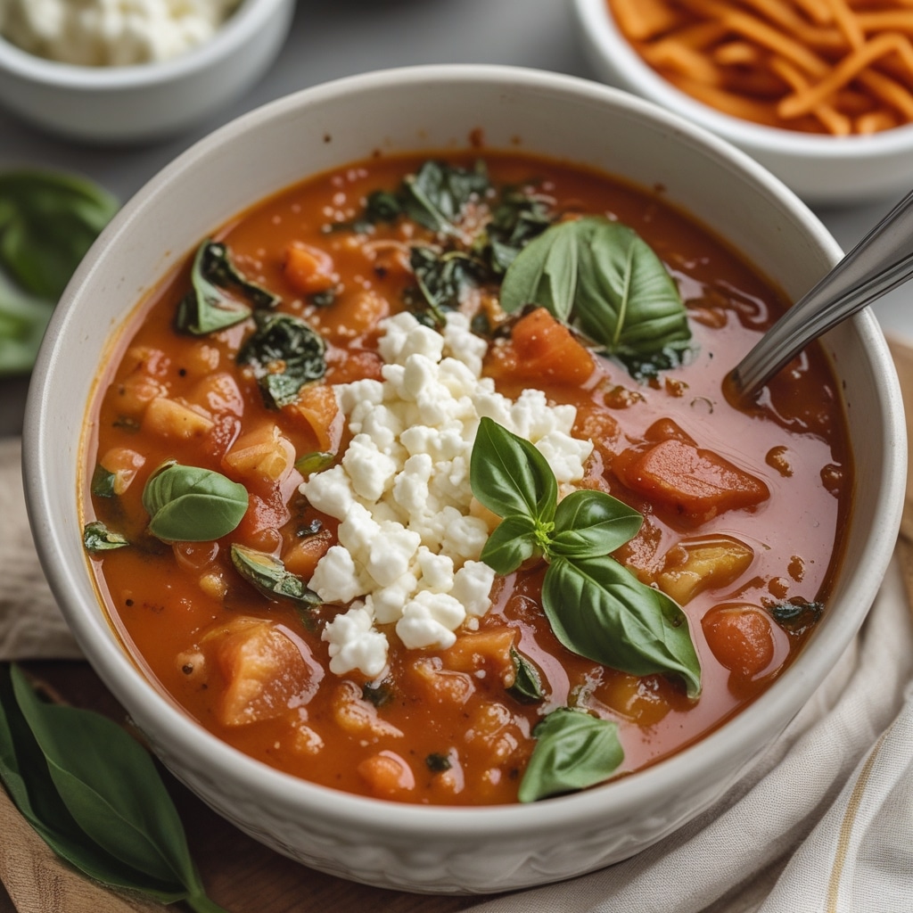 High Protein Crockpot Tomato Basil Soup With Cottage Cheese