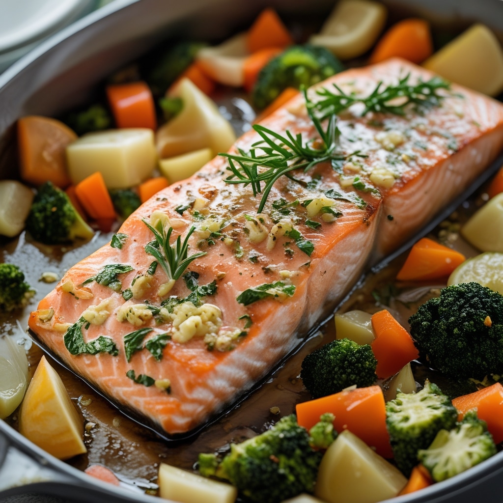 Garlic Herb Baked Salmon with Veggies