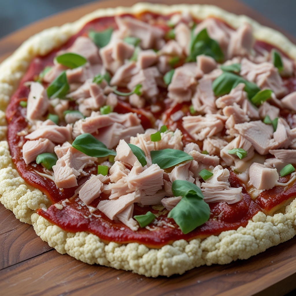 Cauliflower Pizza Crust with Turkey Toppings