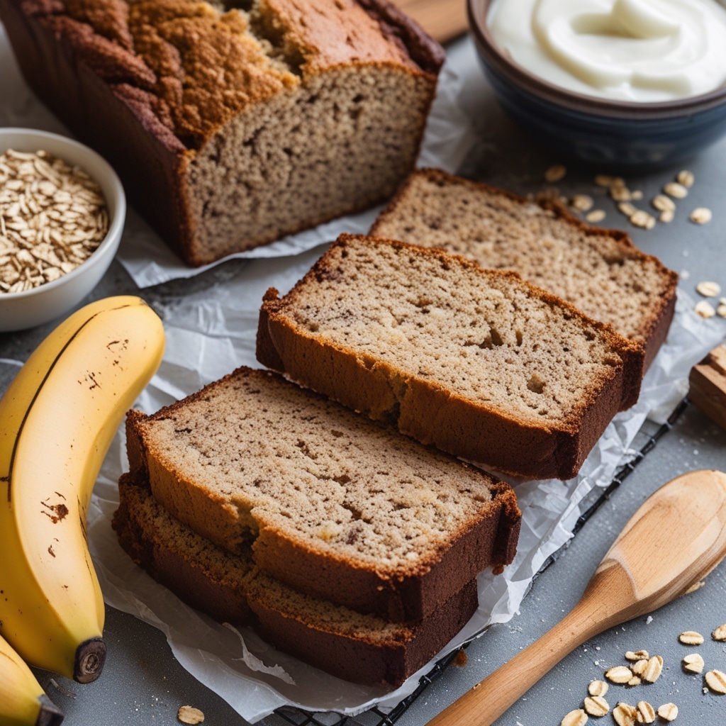 High-Protein Oat Banana Bread with Yogurt