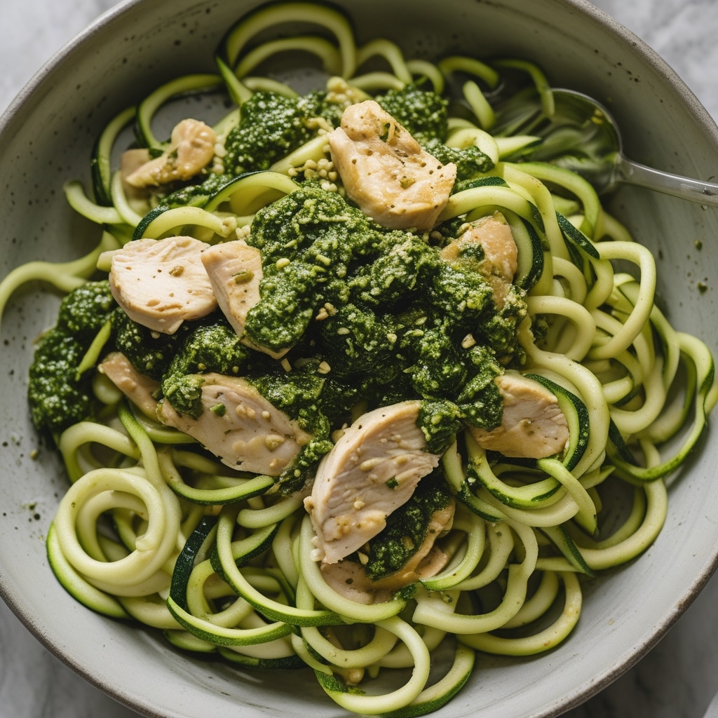 Zucchini Noodles with Pesto Chicken
