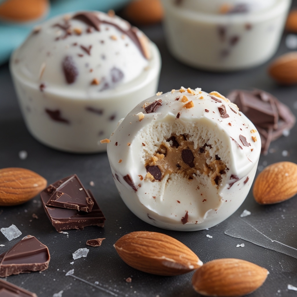 Frozen Greek Yogurt Almond Butter Bites with Dark Chocolate