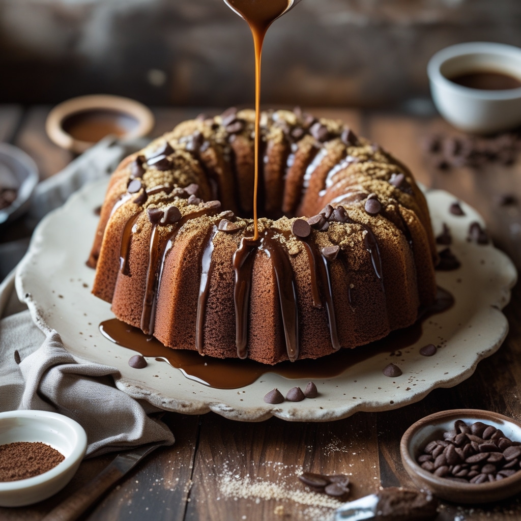 Dreamiest Ricotta Chocolate Chip Bundt Cake with Ooey-Gooey Espresso Drizzle