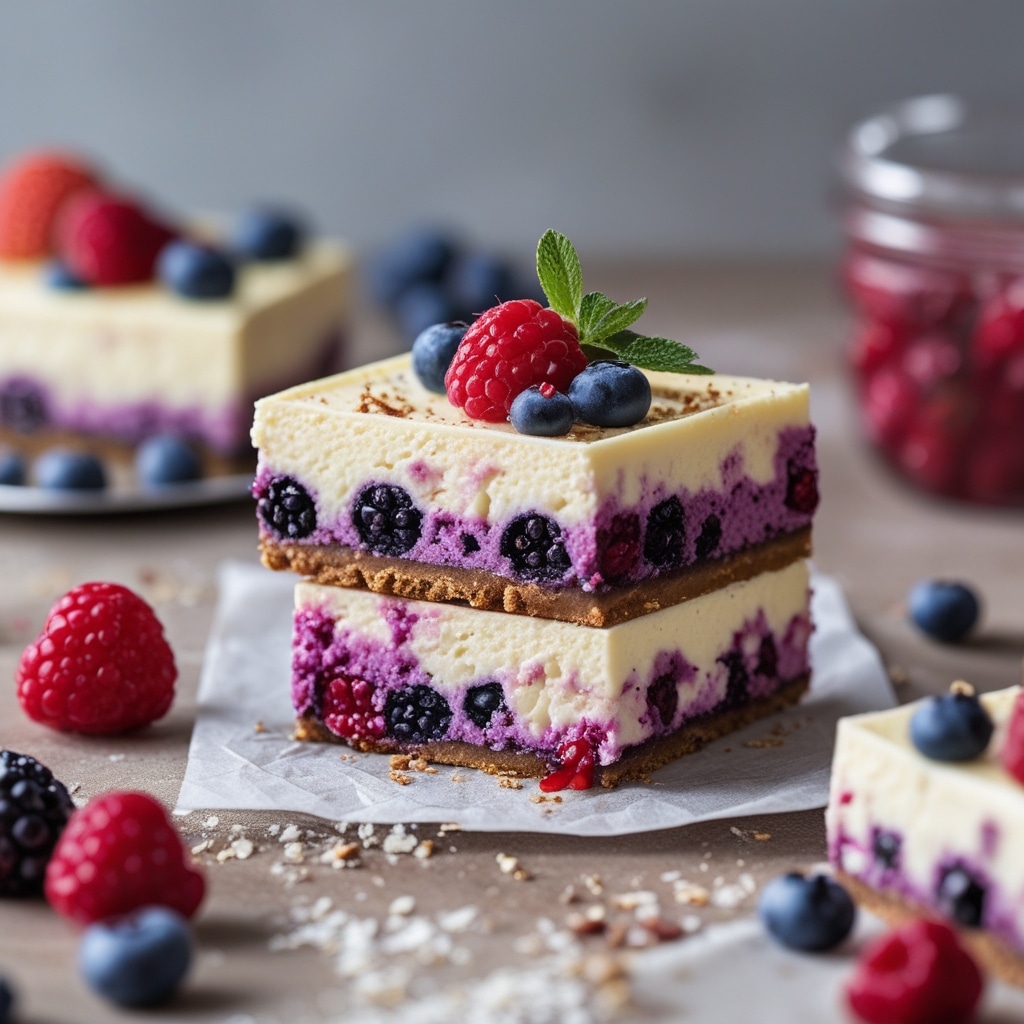 High-Protein Mixed Berry Cheesecake Bars