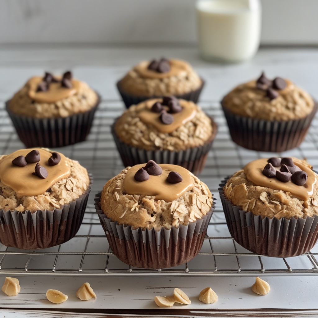 High Protein Greek Yogurt Peanut Butter Banana Oat Muffins with Chocolate Chip Centers