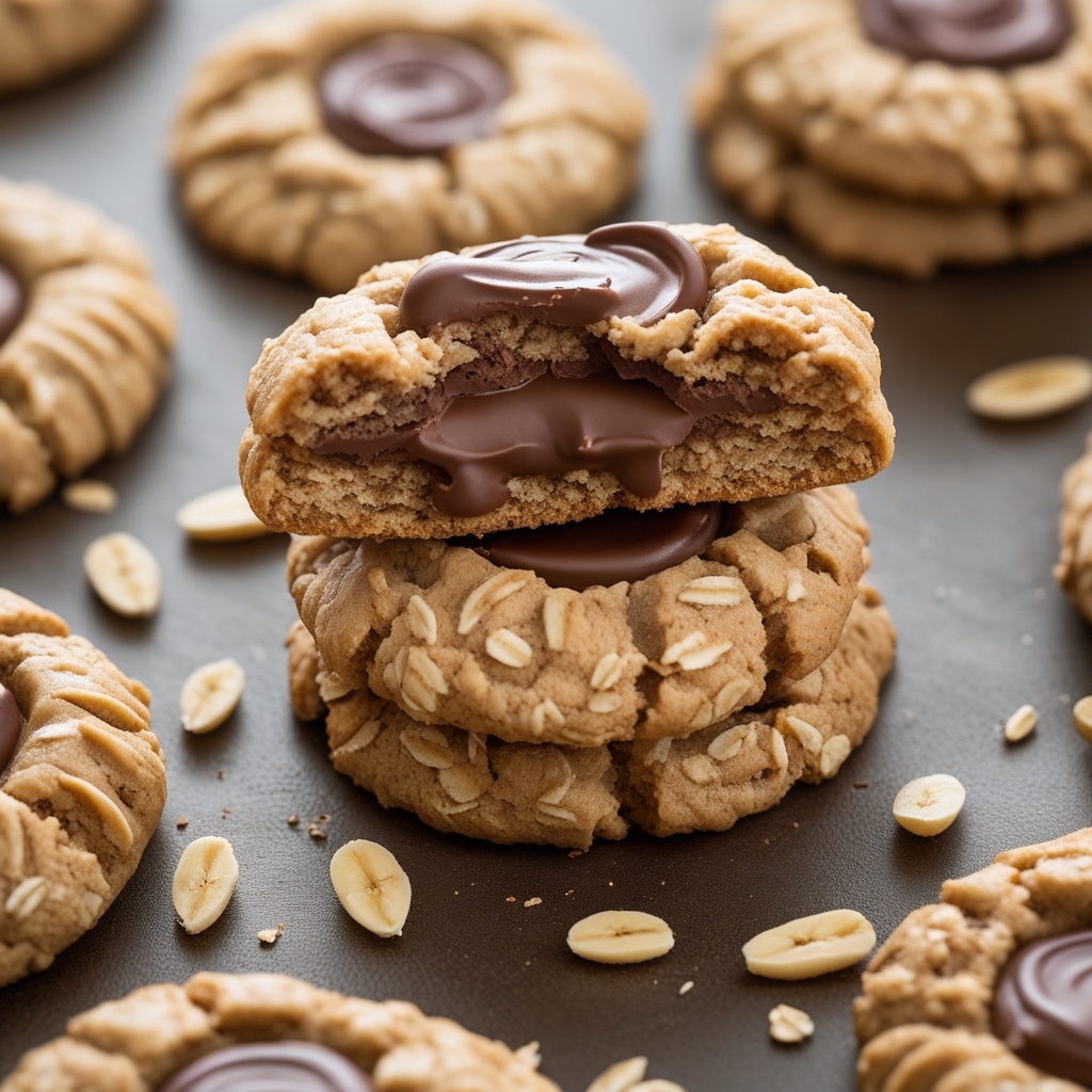 HEALTHY BANANA OAT PEANUT BUTTER COOKIES WITH SOFT CHOCOLATE CENTERS