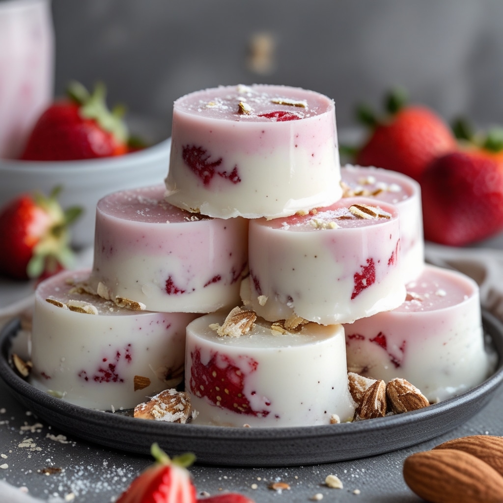Strawberry Almond Protein Frozen Yogurt Bites