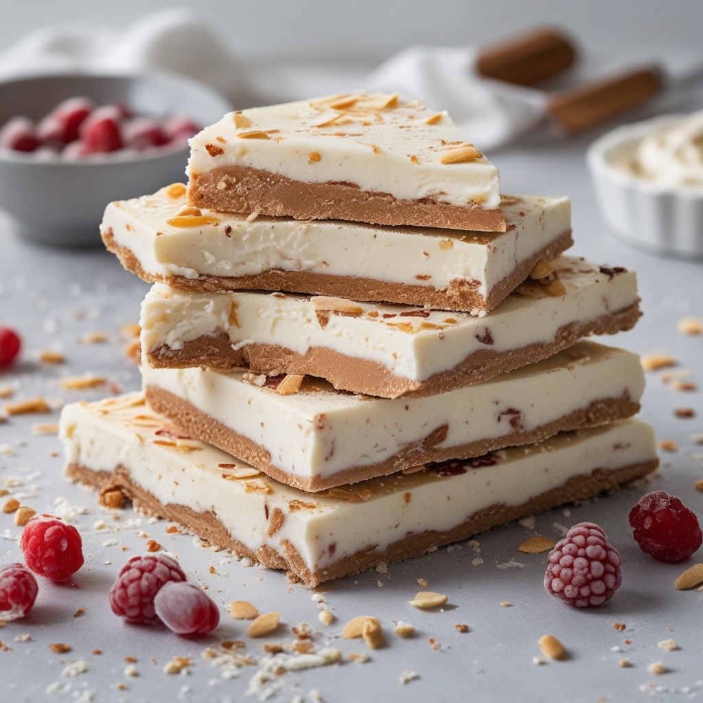 High Protein Frozen Greek Yogurt Cheesecake Bark